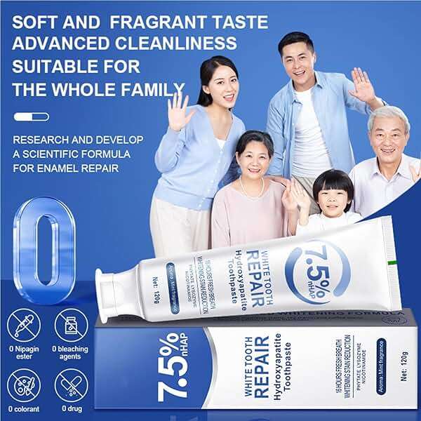 7.5% Hydroxyapatite Toothpaste, Fluoride-Free Toothpaste with Mint Flavor, Everyday Oral Care Formula, Fresh Breath Toothpaste, Gentle Cleaning for Daily Use, 4.23 Oz (White，2PC) - Image 7