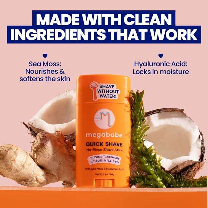 Megababe Quick Shave No-Rinse Shave Stick | Shaving Touch-Ups & Travel Made-Easy | Vacation and Hot Weather Essential | with Sea Moss & Hyaluronic Acid | 2.4 oz - Image 2