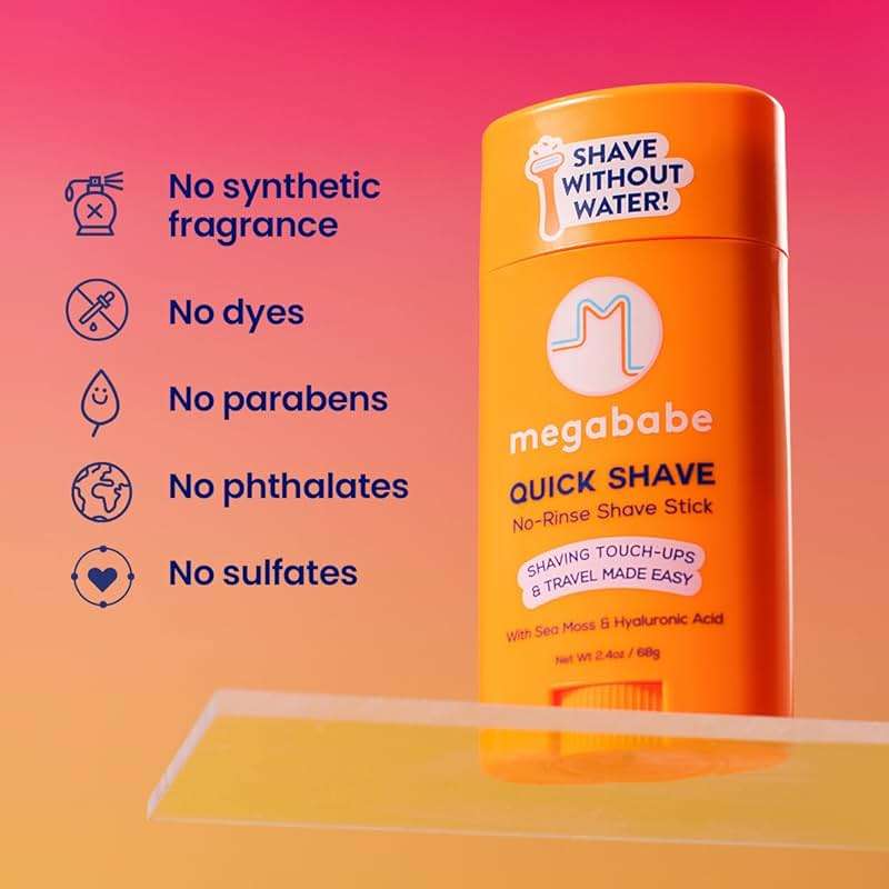 Megababe Quick Shave No-Rinse Shave Stick | Shaving Touch-Ups & Travel Made-Easy | Vacation and Hot Weather Essential | with Sea Moss & Hyaluronic Acid | 2.4 oz - Image 7
