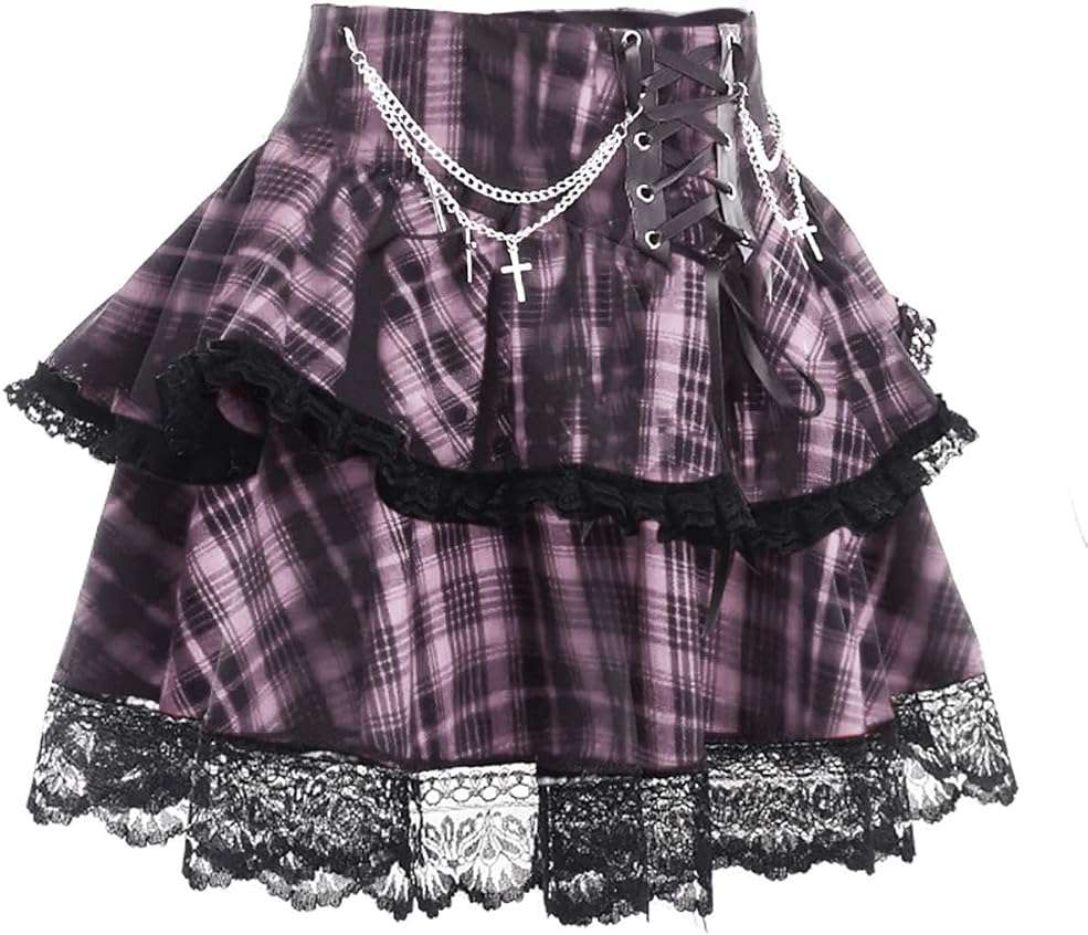 Skirts for Women Lace Up Double Layered Ruffles Skirts Gothic Punk Emo Skirt High Waist Skirt - Image 2