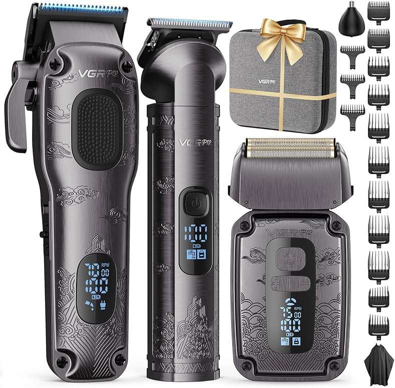 VGRPRO Hair Clipper & Trimmer Set for Men Professional, Waterproof Electric Razor Foil Shaver for Men Face Beard, Cordless for Hair Cutting, 4-Speed Setting, LED Battery Display, Barber or Home Use - Image 1