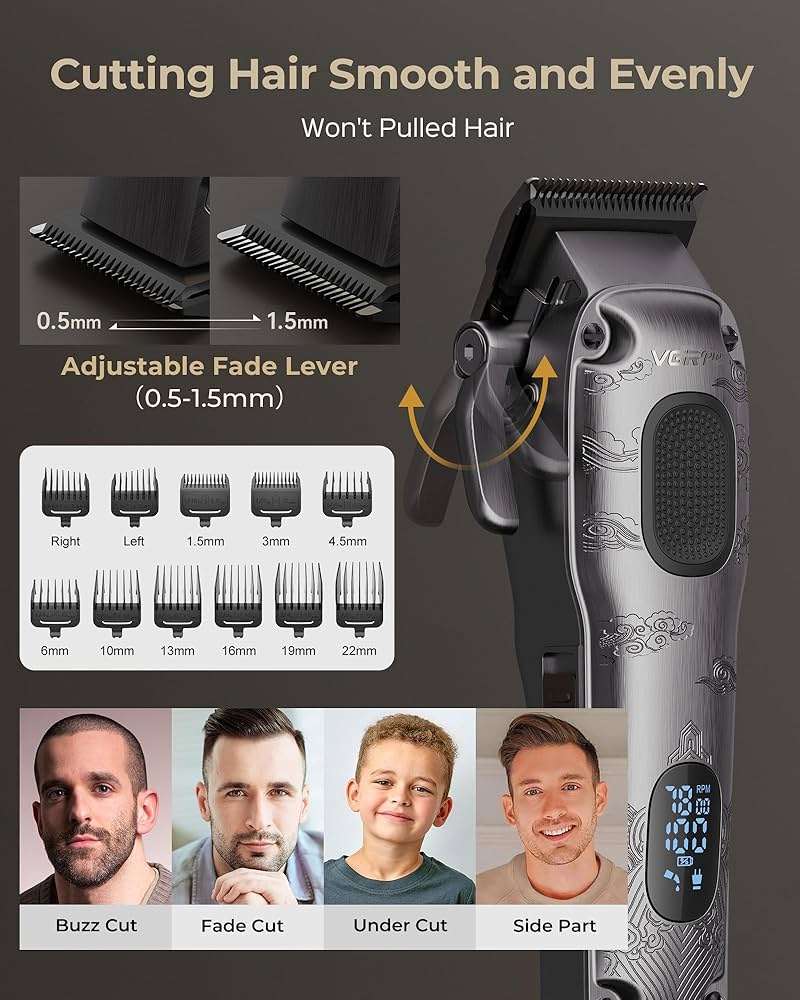 VGRPRO Hair Clipper & Trimmer Set for Men Professional, Waterproof Electric Razor Foil Shaver for Men Face Beard, Cordless for Hair Cutting, 4-Speed Setting, LED Battery Display, Barber or Home Use - Image 2