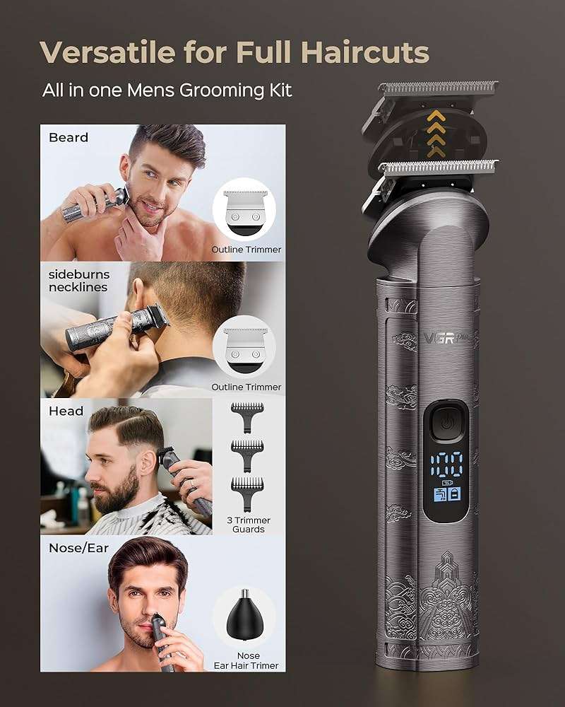 VGRPRO Hair Clipper & Trimmer Set for Men Professional, Waterproof Electric Razor Foil Shaver for Men Face Beard, Cordless for Hair Cutting, 4-Speed Setting, LED Battery Display, Barber or Home Use - Image 3