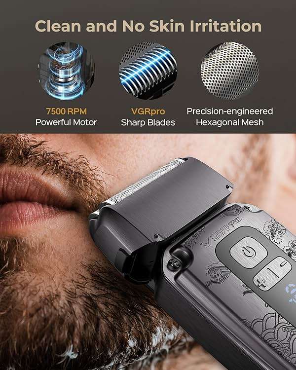 VGRPRO Hair Clipper & Trimmer Set for Men Professional, Waterproof Electric Razor Foil Shaver for Men Face Beard, Cordless for Hair Cutting, 4-Speed Setting, LED Battery Display, Barber or Home Use - Image 4