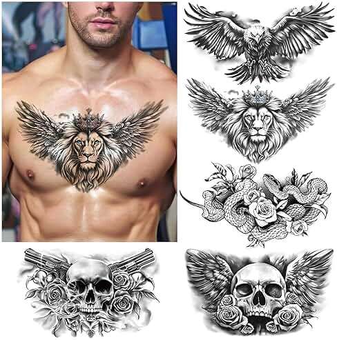 Yazhiji 13 Sheet Large Chest Underboob Temporary Tattoos for Adult, 8 Sheets Sexy Rose Flower Belly Tattoos Tramp Stamp for Women, 5 Sheets Body Scar Cover Fake Chest Tattoos Stickers for Men - Image 3