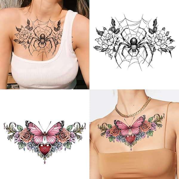 Yazhiji 13 Sheet Large Chest Underboob Temporary Tattoos for Adult, 8 Sheets Sexy Rose Flower Belly Tattoos Tramp Stamp for Women, 5 Sheets Body Scar Cover Fake Chest Tattoos Stickers for Men - Image 6