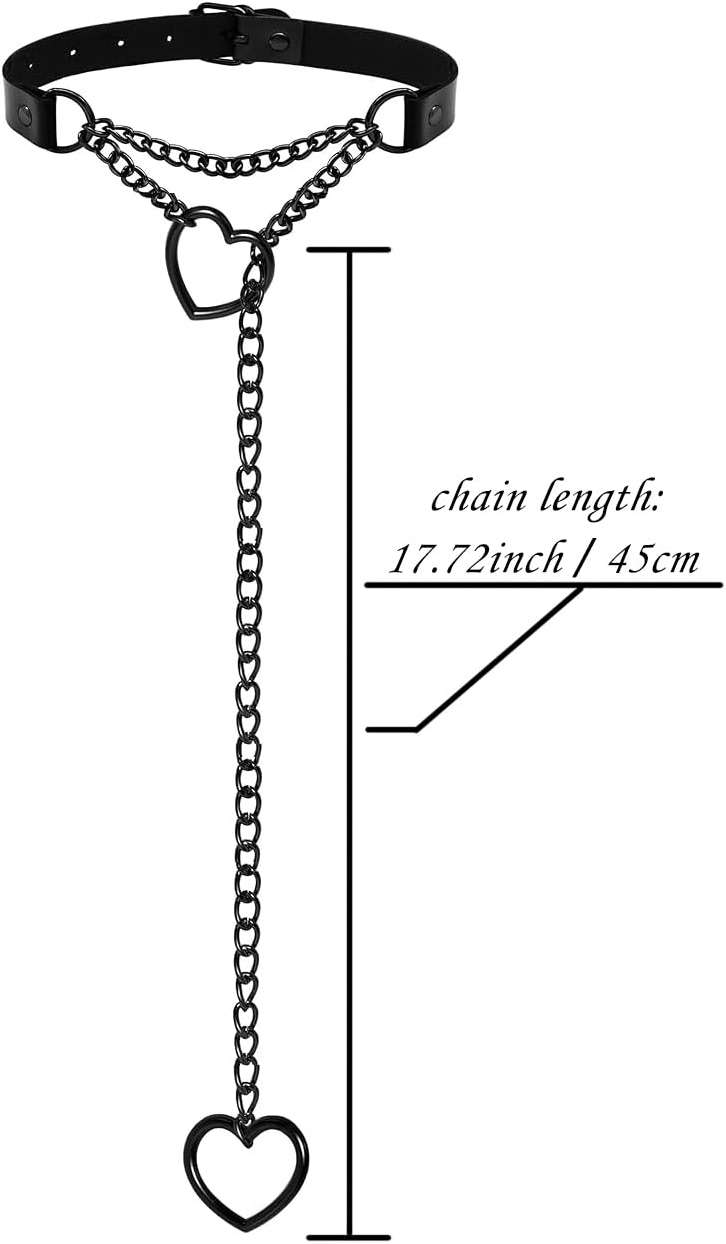 nylry 2PCS Black Choker Necklace for Women Leather Chokers Collar and Leash Set Goth Sexy Chokers for Women Heart Chain Choker Necklaces Jewelry Gift for Halloween Gothic Outfits Cosplay - Image 2