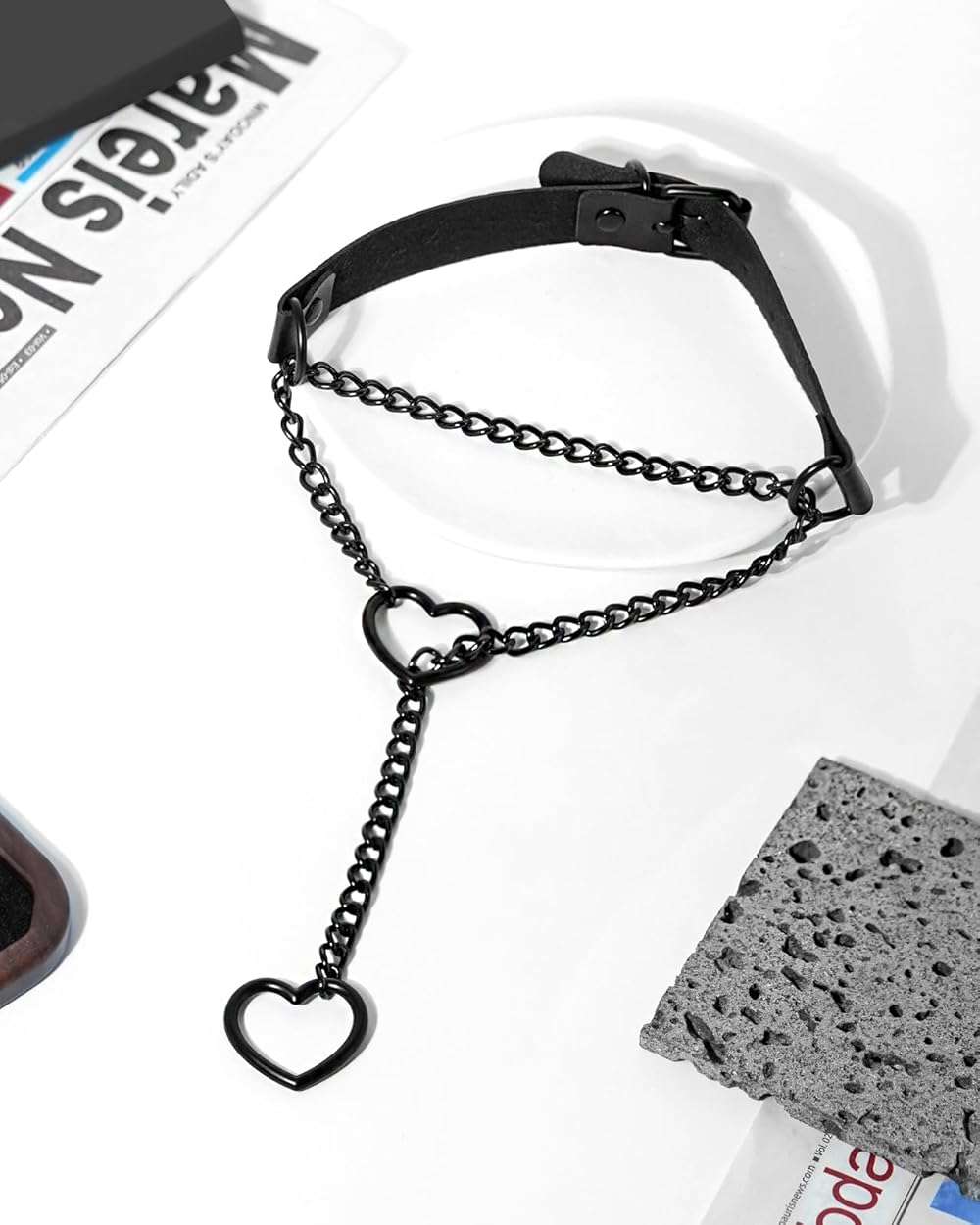 nylry 2PCS Black Choker Necklace for Women Leather Chokers Collar and Leash Set Goth Sexy Chokers for Women Heart Chain Choker Necklaces Jewelry Gift for Halloween Gothic Outfits Cosplay - Image 3