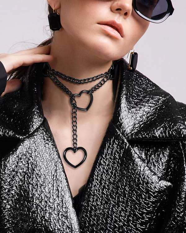 nylry 2PCS Black Choker Necklace for Women Leather Chokers Collar and Leash Set Goth Sexy Chokers for Women Heart Chain Choker Necklaces Jewelry Gift for Halloween Gothic Outfits Cosplay - Image 5