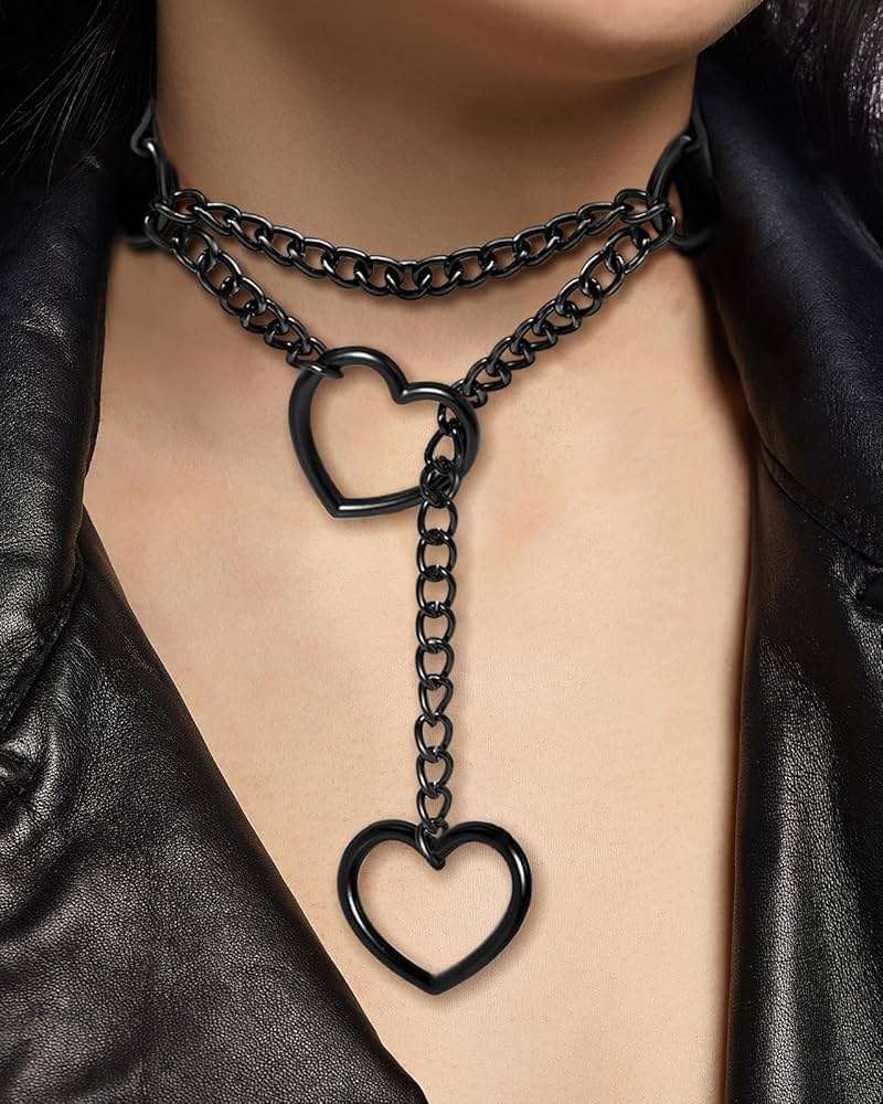 nylry 2PCS Black Choker Necklace for Women Leather Chokers Collar and Leash Set Goth Sexy Chokers for Women Heart Chain Choker Necklaces Jewelry Gift for Halloween Gothic Outfits Cosplay - Image 6