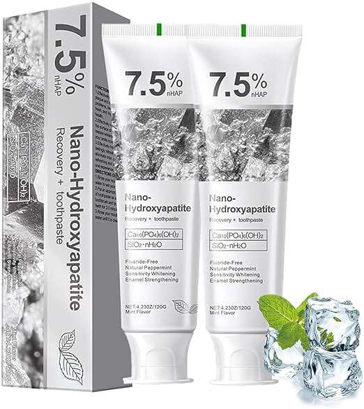 7.5% Nano Hydroxyapatite Toothpaste, Fluoride-Free Formula with Natural Mint for Fresh Breath, Deep Cleaning for Daily Oral Care, 2 Tubes - Image 1