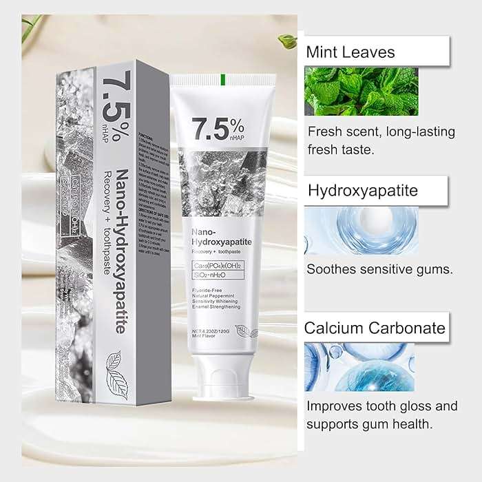 7.5% Nano Hydroxyapatite Toothpaste, Fluoride-Free Formula with Natural Mint for Fresh Breath, Deep Cleaning for Daily Oral Care, 2 Tubes - Image 7