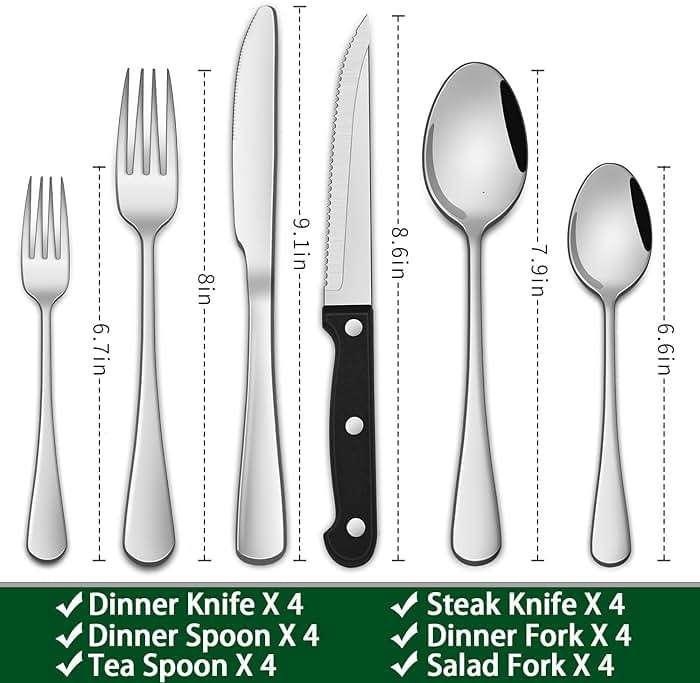 24-Piece Silverware Set with Steak Knives,Flatware Set Service for 4 Person, Food-Grade Stainless Steel Cutlery Set,Includes Knife Spoon And Fork, Mirror Finished Utensil Sets for Home Restaurant - Image 3