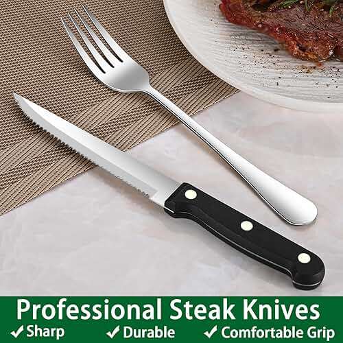 24-Piece Silverware Set with Steak Knives,Flatware Set Service for 4 Person, Food-Grade Stainless Steel Cutlery Set,Includes Knife Spoon And Fork, Mirror Finished Utensil Sets for Home Restaurant - Image 6