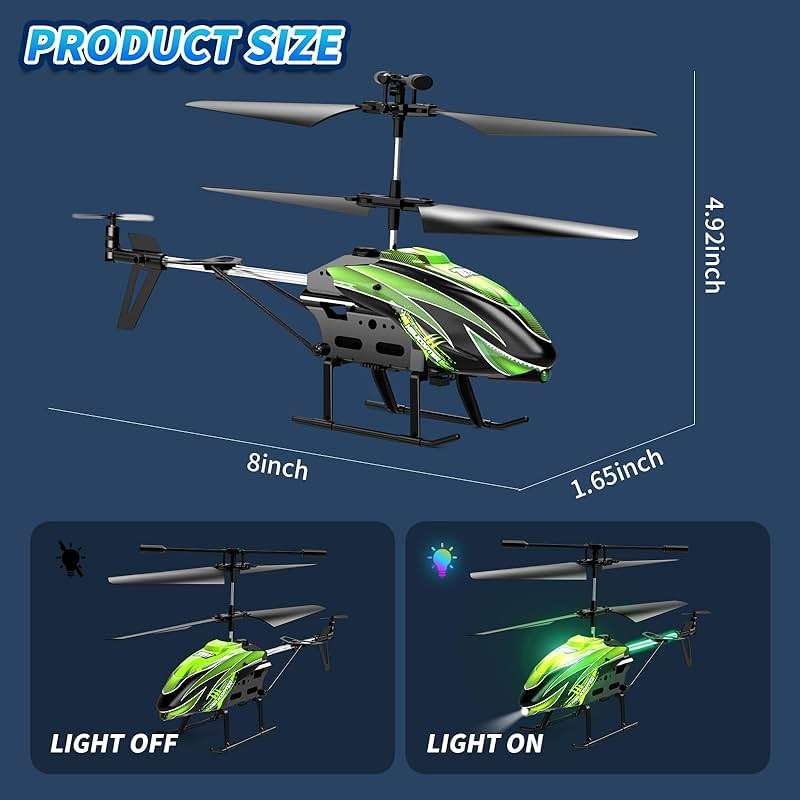 Dwi Dowellin RC Helicopter, Remote Control Helicopter Toy for Kids with 26 Mins Flight(2 Batteries), 8 Light Modes,Easy Control for Boys Girls Age 8-12(Green) - Image 2