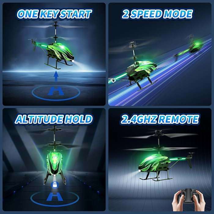 Dwi Dowellin RC Helicopter, Remote Control Helicopter Toy for Kids with 26 Mins Flight(2 Batteries), 8 Light Modes,Easy Control for Boys Girls Age 8-12(Green) - Image 4