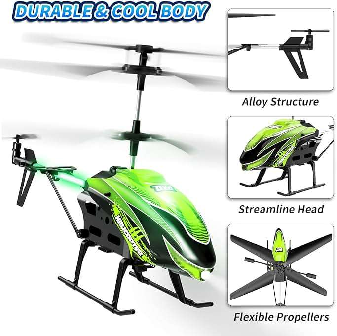 Dwi Dowellin RC Helicopter, Remote Control Helicopter Toy for Kids with 26 Mins Flight(2 Batteries), 8 Light Modes,Easy Control for Boys Girls Age 8-12(Green) - Image 7
