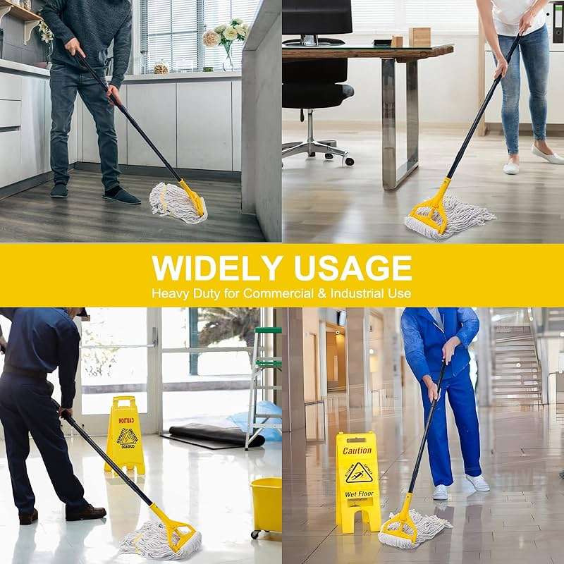 Commercial Mop with 3 Extra Large Replacement Heads,59" Long Handle Heavy Duty Industrial Mops for Floor Cleaning,Looped-End String Wet Cotton Mop for Home,Kitchen,Office,Garage,Concrete/Tile Floor - Image 3