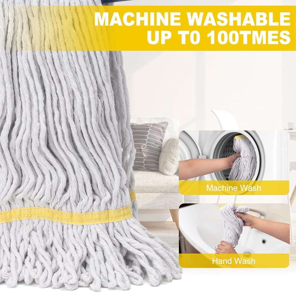 Commercial Mop with 3 Extra Large Replacement Heads,59" Long Handle Heavy Duty Industrial Mops for Floor Cleaning,Looped-End String Wet Cotton Mop for Home,Kitchen,Office,Garage,Concrete/Tile Floor - Image 5