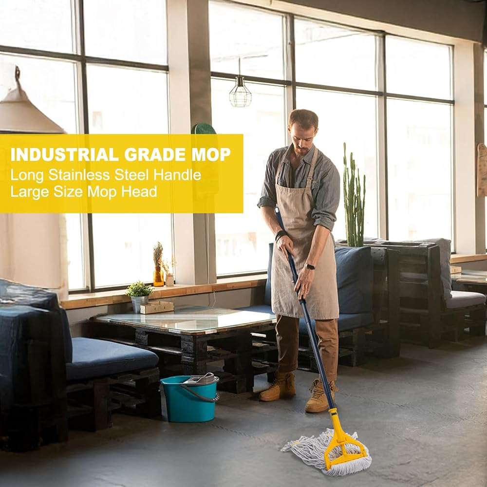 Commercial Mop with 3 Extra Large Replacement Heads,59" Long Handle Heavy Duty Industrial Mops for Floor Cleaning,Looped-End String Wet Cotton Mop for Home,Kitchen,Office,Garage,Concrete/Tile Floor - Image 7