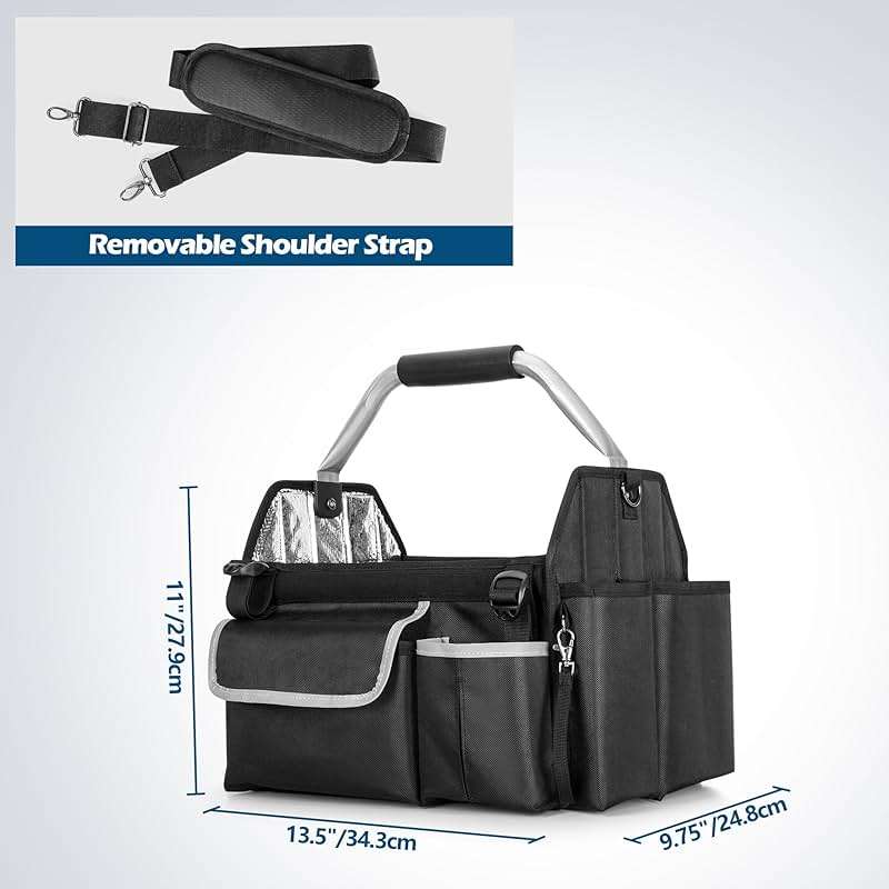 HODRANT Wearable Detailing Caddy, Quick Load Collapsible Car Care Bag with Handle & Shoulder Strap, Detail Carry Organizer with Multi Pockets for Auto Cleaning Supplies & Vehicle Wash Tools, Bag Only - Image 3