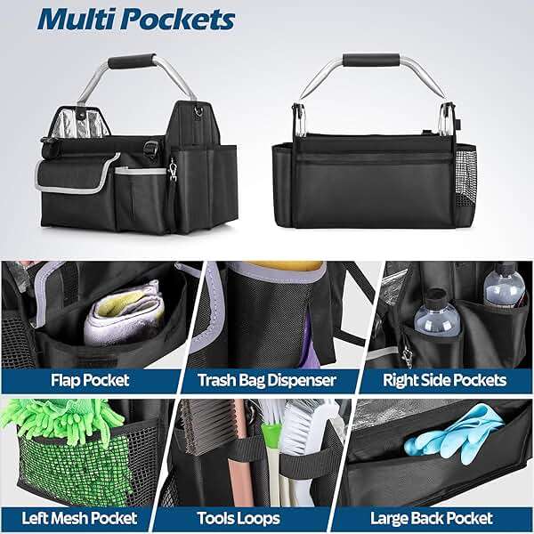 HODRANT Wearable Detailing Caddy, Quick Load Collapsible Car Care Bag with Handle & Shoulder Strap, Detail Carry Organizer with Multi Pockets for Auto Cleaning Supplies & Vehicle Wash Tools, Bag Only - Image 5