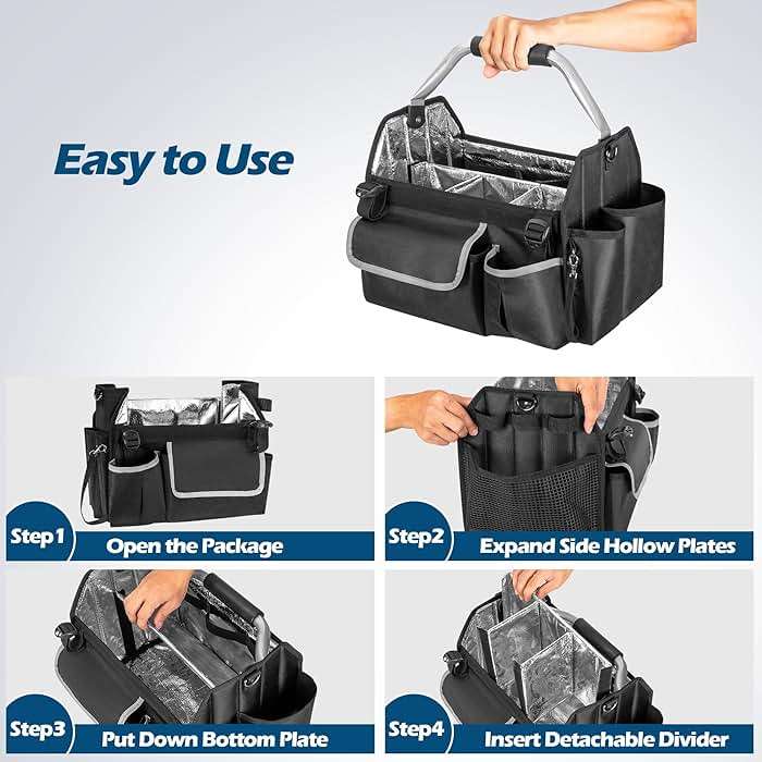 HODRANT Wearable Detailing Caddy, Quick Load Collapsible Car Care Bag with Handle & Shoulder Strap, Detail Carry Organizer with Multi Pockets for Auto Cleaning Supplies & Vehicle Wash Tools, Bag Only - Image 6