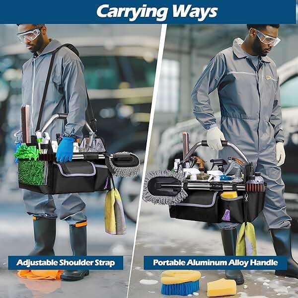 HODRANT Wearable Detailing Caddy, Quick Load Collapsible Car Care Bag with Handle & Shoulder Strap, Detail Carry Organizer with Multi Pockets for Auto Cleaning Supplies & Vehicle Wash Tools, Bag Only - Image 7