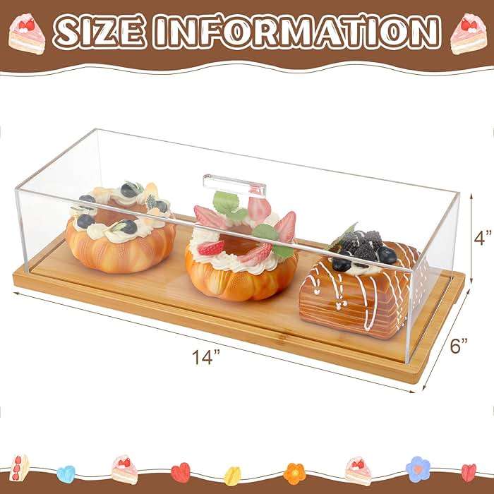 Cinnvoice 1 Pack Rectangle Cake Stand with Lid Bamboo Cake Plate Holder Cookie Dessert Tray with Lid Pastry Display for Kitchen Baking Gifts, Large Rectangle Tray Platter and Acrylic Cover, 15 x 6.5'' - Image 3