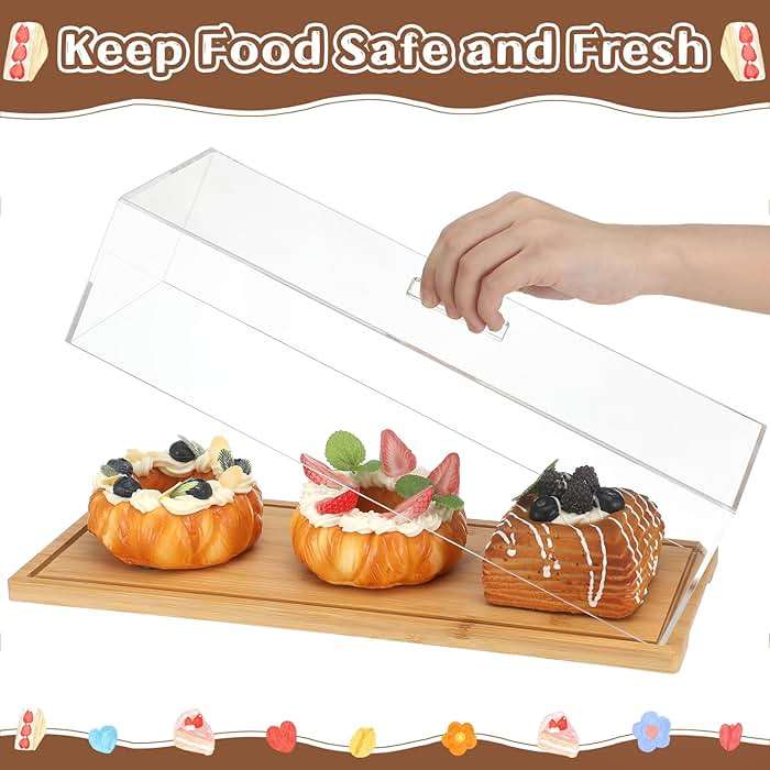 Cinnvoice 1 Pack Rectangle Cake Stand with Lid Bamboo Cake Plate Holder Cookie Dessert Tray with Lid Pastry Display for Kitchen Baking Gifts, Large Rectangle Tray Platter and Acrylic Cover, 15 x 6.5'' - Image 4