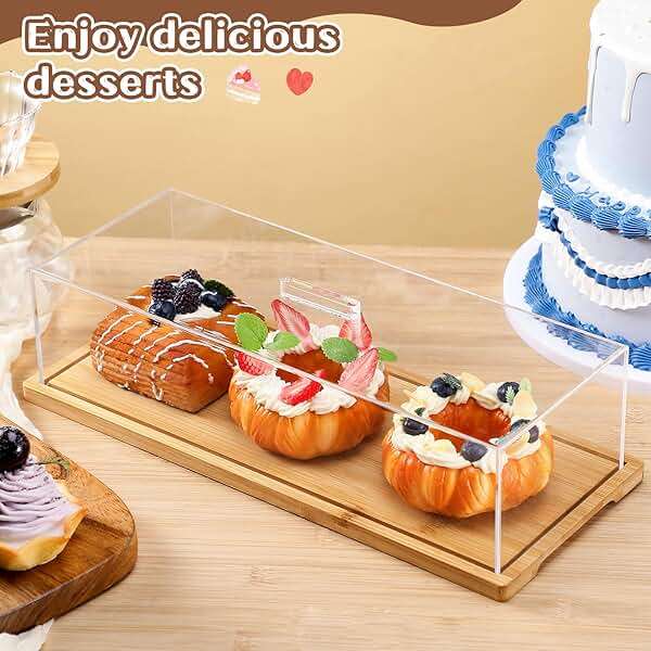 Cinnvoice 1 Pack Rectangle Cake Stand with Lid Bamboo Cake Plate Holder Cookie Dessert Tray with Lid Pastry Display for Kitchen Baking Gifts, Large Rectangle Tray Platter and Acrylic Cover, 15 x 6.5'' - Image 5