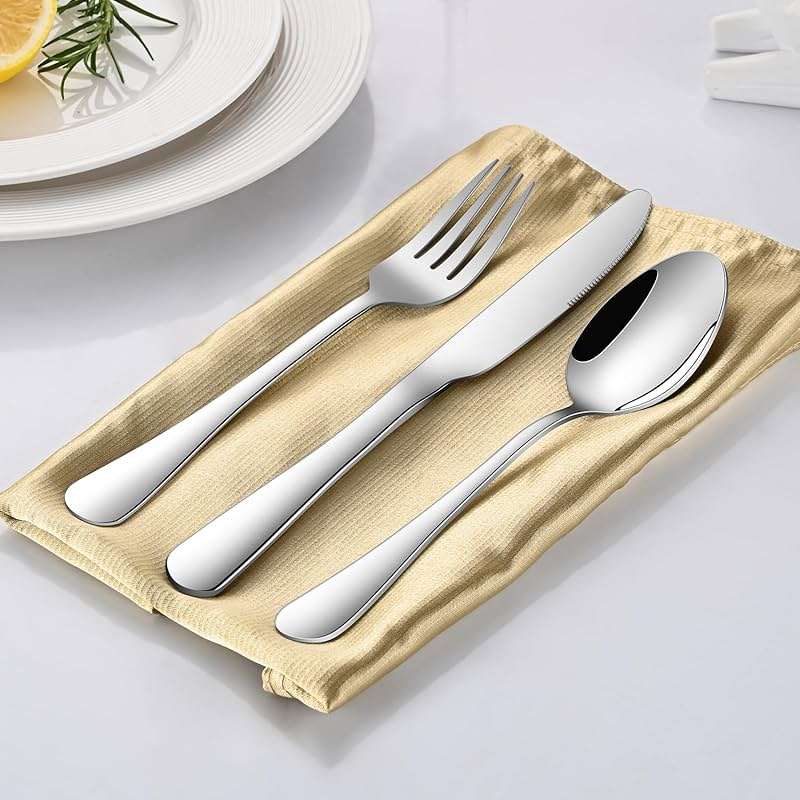 49 Pieces Silverware Sets With Organizer And Steak Knives,Stainless Steel Flatware Sets Service For 8 Person For Home Kitchen,Tableware Cutlery Sets,Includes Knife Spoon and Forks Sets - Image 2