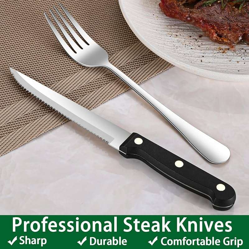49 Pieces Silverware Sets With Organizer And Steak Knives,Stainless Steel Flatware Sets Service For 8 Person For Home Kitchen,Tableware Cutlery Sets,Includes Knife Spoon and Forks Sets - Image 7
