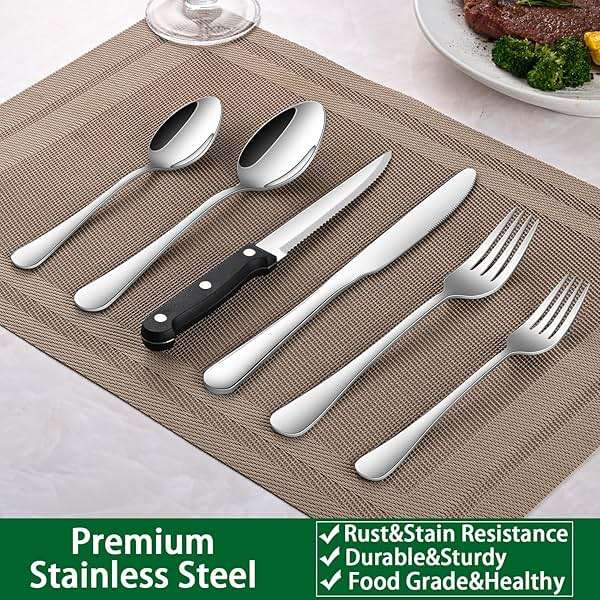 49 Pieces Silverware Sets With Organizer And Steak Knives,Stainless Steel Flatware Sets Service For 8 Person For Home Kitchen,Tableware Cutlery Sets,Includes Knife Spoon and Forks Sets - Image 8