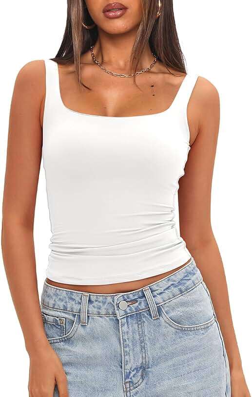 Darong Women's Padded Square Neck Tank Tops Summer Double Layer Basic Sleeveless Tank Shirts Built in Bra - Image 1