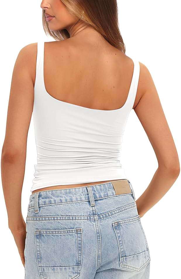 Darong Women's Padded Square Neck Tank Tops Summer Double Layer Basic Sleeveless Tank Shirts Built in Bra - Image 3