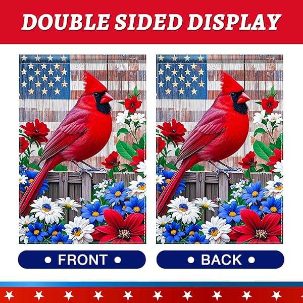 BlissYard Patriotic 4th of July Garden Flag12x18 Double Sided Patriotic American Yard Cardinal Bird Dogwood Flower Garden Flag Memorial Day Independence Day Holiday Outside Decorations Yard Flag - Image 4