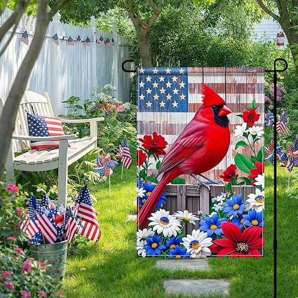 BlissYard Patriotic 4th of July Garden Flag12x18 Double Sided Patriotic American Yard Cardinal Bird Dogwood Flower Garden Flag Memorial Day Independence Day Holiday Outside Decorations Yard Flag - Image 5