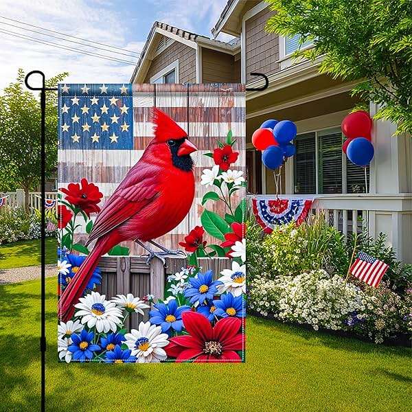 BlissYard Patriotic 4th of July Garden Flag12x18 Double Sided Patriotic American Yard Cardinal Bird Dogwood Flower Garden Flag Memorial Day Independence Day Holiday Outside Decorations Yard Flag - Image 6