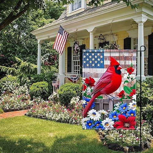 BlissYard Patriotic 4th of July Garden Flag12x18 Double Sided Patriotic American Yard Cardinal Bird Dogwood Flower Garden Flag Memorial Day Independence Day Holiday Outside Decorations Yard Flag - Image 7