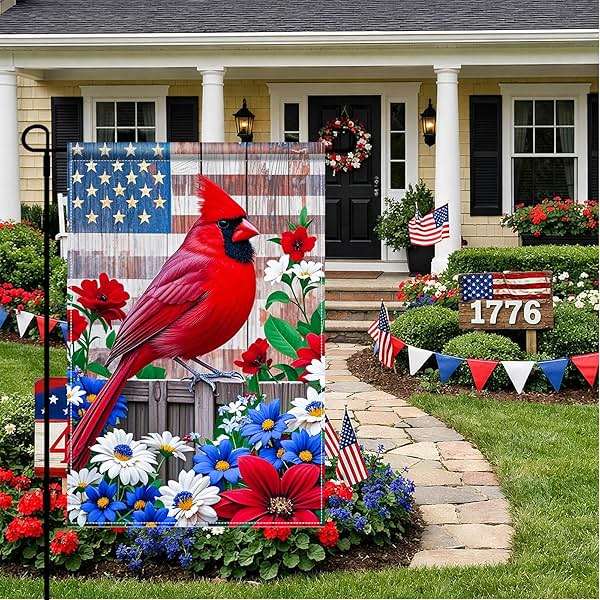 BlissYard Patriotic 4th of July Garden Flag12x18 Double Sided Patriotic American Yard Cardinal Bird Dogwood Flower Garden Flag Memorial Day Independence Day Holiday Outside Decorations Yard Flag - Image 8