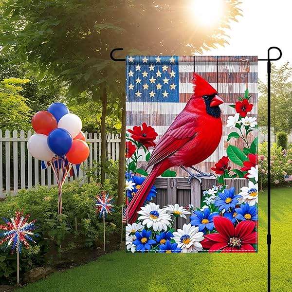 BlissYard Patriotic 4th of July Garden Flag12x18 Double Sided Patriotic American Yard Cardinal Bird Dogwood Flower Garden Flag Memorial Day Independence Day Holiday Outside Decorations Yard Flag - Image 9