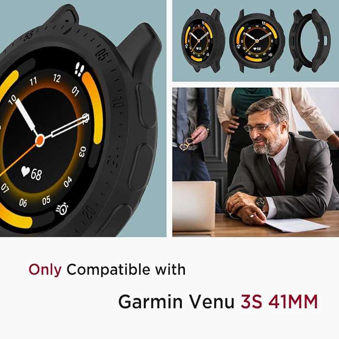 Miimall Slim Case Compatible for Garmin Venu 3S Cover for Women Men, Shockproof, Anti-Bump, Replacement Watch Shell Protective Case Frame Soft Flexible TPU Bumper for Venu 3S 41mm(Black) - Image 2
