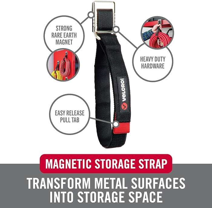 VELCRO Brand Heavy Duty Magnetic Storage Strap, Magnetic Hooks with Straps, Holds 15lbs, These Small Gifts for Men Simplify Storage on Any Metal Surface and Organize Tools and Cords Instantly - Image 2