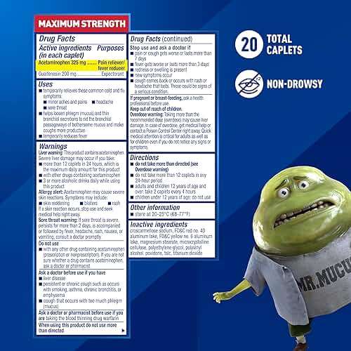 Mucinex Rapid Clear Maximum Strength Cold Medicine & Expectorant, Fever, Pain, Headache, & Excess Mucus Relief with Acetaminophen & Guaifenesin, Rapid Release Caplets for Adults, 20 Count - Image 5