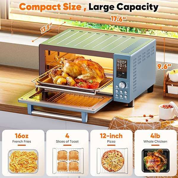 Nuwave Bravo Pro Convection Air Fryer Toaster Oven Combo, 2025 New and Improved, 10-in-1, 50°-450°F Temp Controls, Quick & Even Crisp Technology, 21Qt Capacity, Cozy Blue, PFAS Free - Image 2