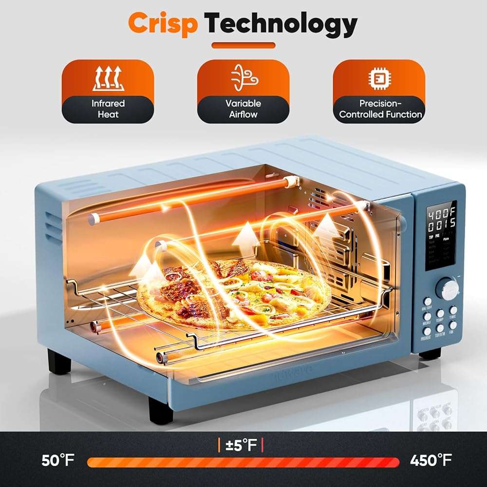 Nuwave Bravo Pro Convection Air Fryer Toaster Oven Combo, 2025 New and Improved, 10-in-1, 50°-450°F Temp Controls, Quick & Even Crisp Technology, 21Qt Capacity, Cozy Blue, PFAS Free - Image 4