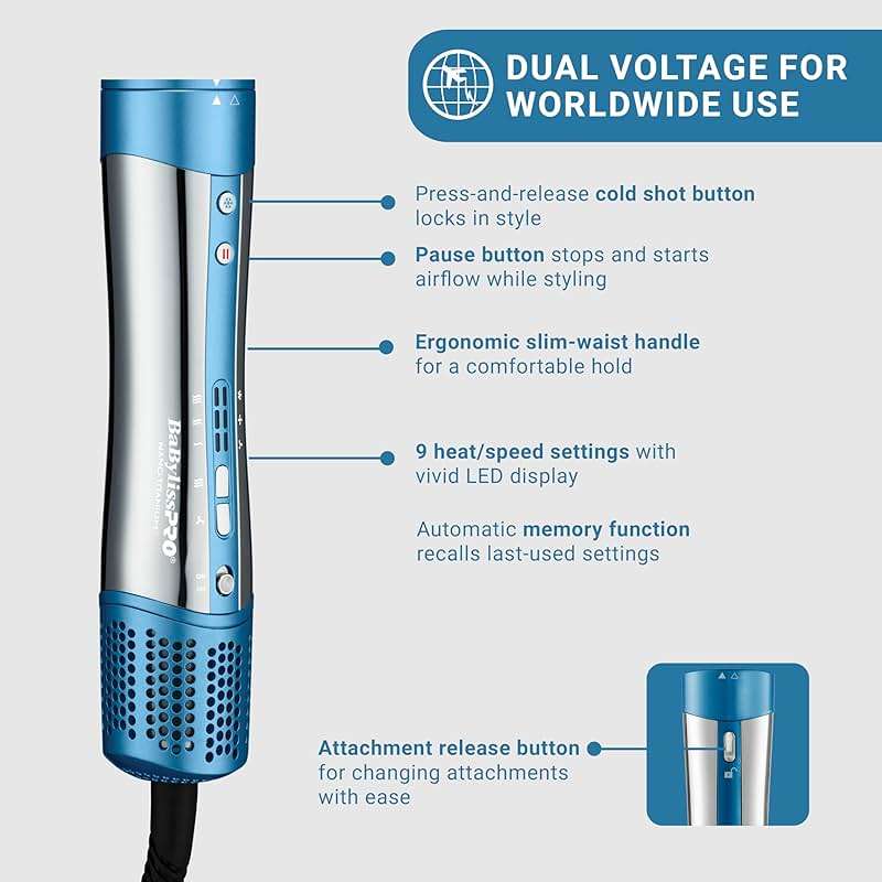 BaBylissPRO StyleSwitch Ionic Multi-Styler, Air Styler and Hair Dryer, Lightweight Hot Air Brush with 5 Attachments, Automatic Dual Voltage - Image 4