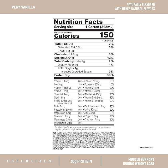 SlimFast Essentials 30g Vanilla Protein Shake, Protein Shakes Ready to Drink, Muscle Support, 1g Sugar, 24 Vitamins and Minerals, 1g Net Carbs, Very Vanilla, 12 Count - Image 2