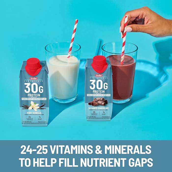 SlimFast Essentials 30g Vanilla Protein Shake, Protein Shakes Ready to Drink, Muscle Support, 1g Sugar, 24 Vitamins and Minerals, 1g Net Carbs, Very Vanilla, 12 Count - Image 6